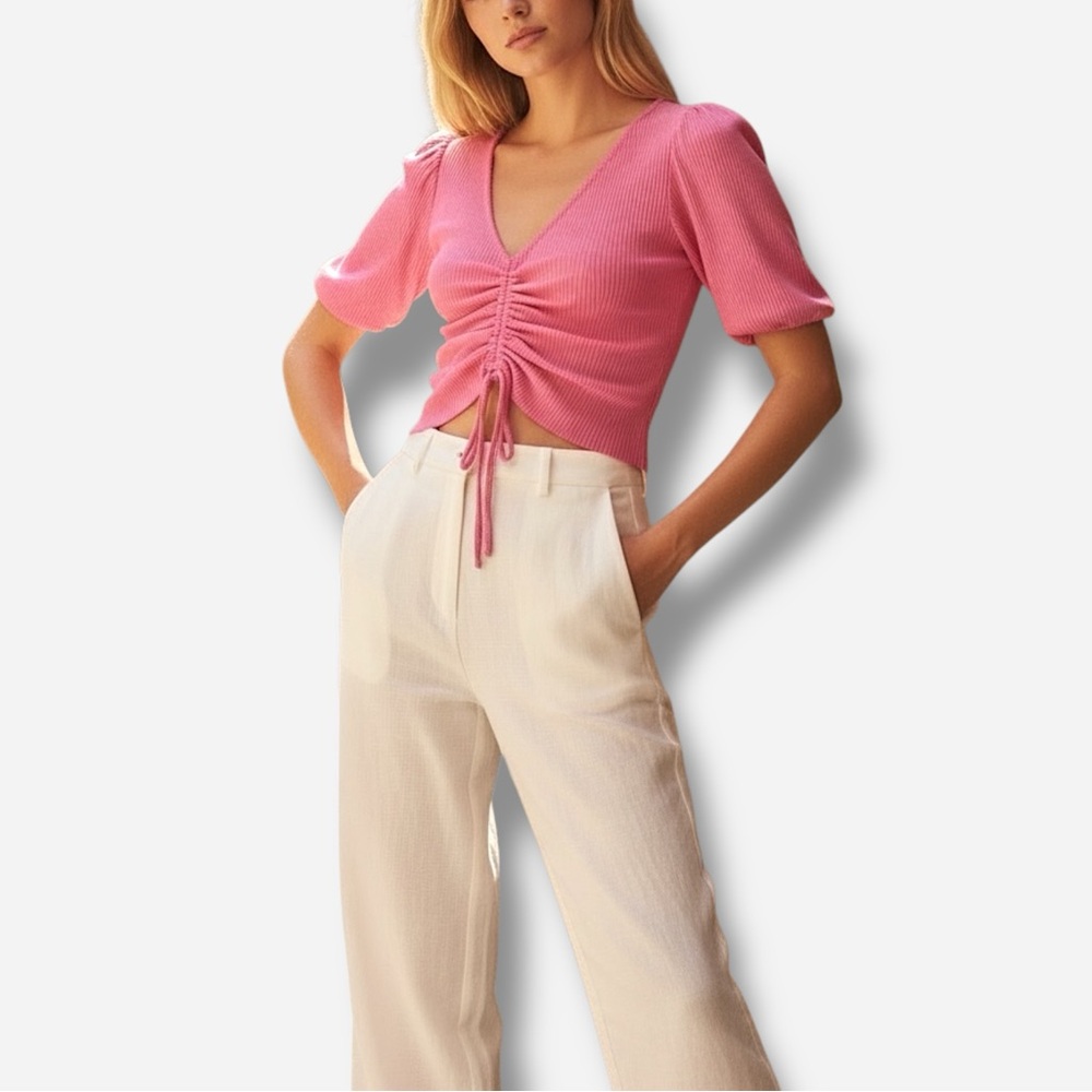 🌸New🌸 Zara Short Sleeve Crop Top Size Large & Medium Pink NWT